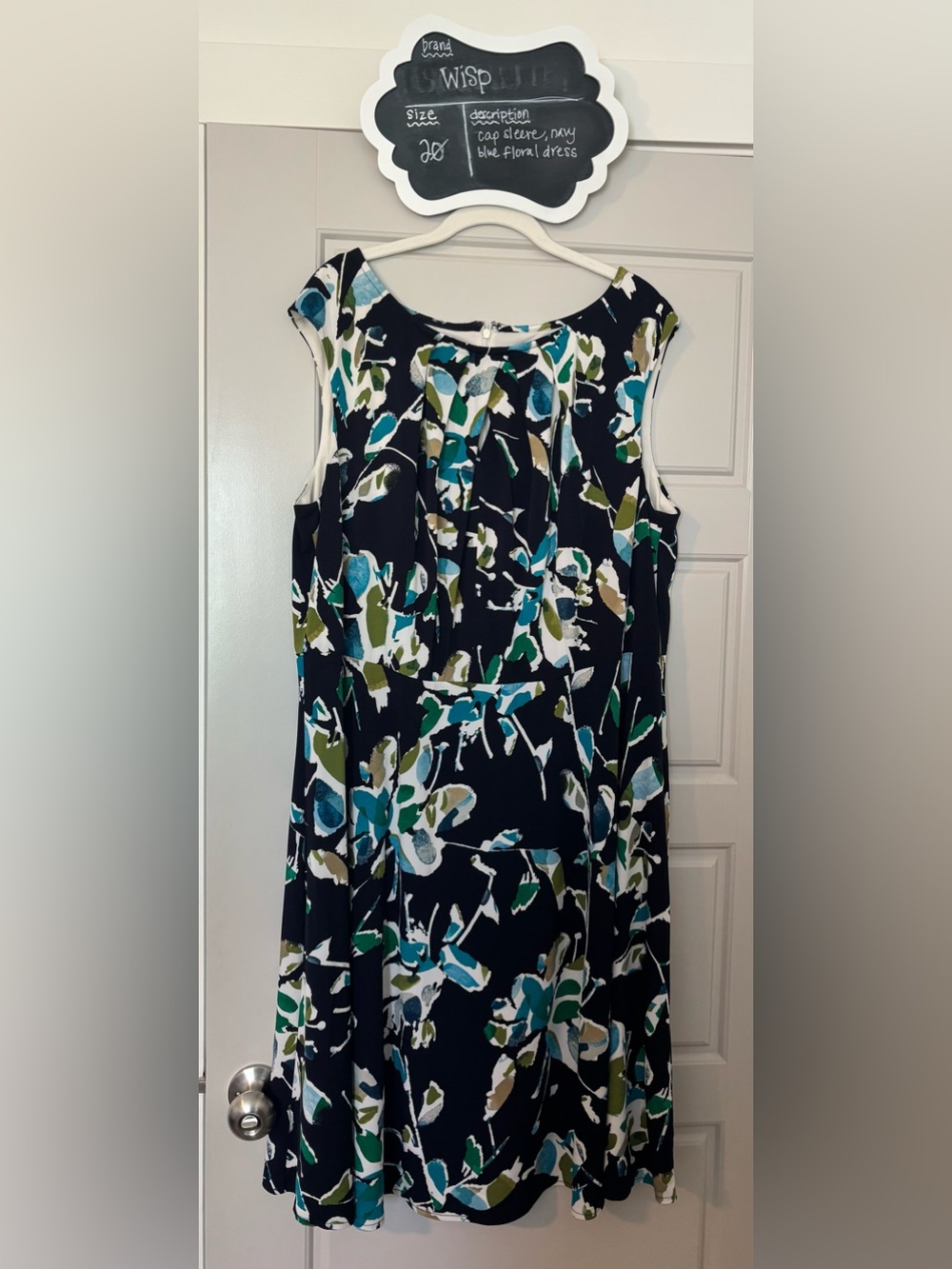 Maggy London Navy Blue Floral Midi Dress with Keyhole Neckline